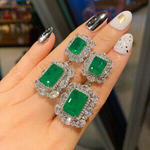 925 Sterling Silver Emerald Gemstone Earrings